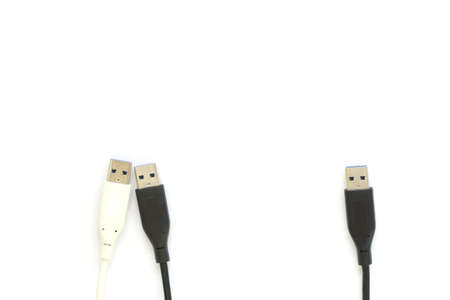 Pair of white and black usb lines like two people standing together and smile look sweet and have...