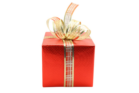 Wrapped gift boxes with gold silver ribbon isolated on white background