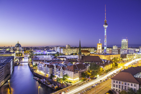 Berlin city skyline at sunsetの写真素材