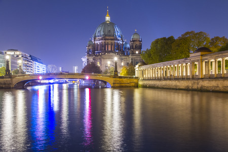 Berlin Cathedral (Berliner Dom) at Spree river during sunsetの写真素材
