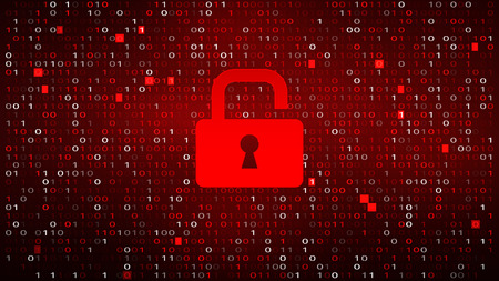 Technology Binary Code Red Background with Lockのイラスト素材
