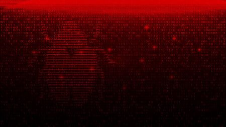 Digital Binary Code on Dark Red Background with Bugのイラスト素材
