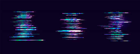 Trendy line art pattern with glitch on dark background. Modern style vector. Abstract blue geometric elementのイラスト素材