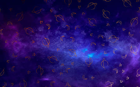 Vector cosmic watercolor illustration. Colorful space background