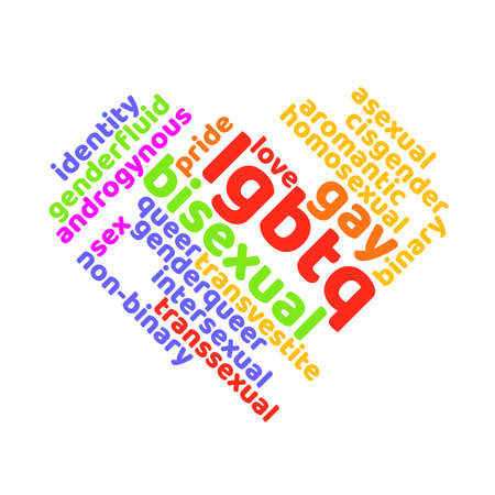 Colorful Rainbow Pride Heart Shape Tagcloud Isolated on White. Illustration with Words