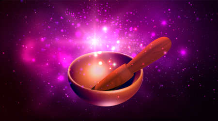 Magic singing bowl illustration. Music for healing and meditationのイラスト素材