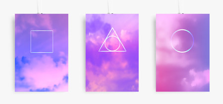 Poster with beautiful realistic purple pink sky. Design for paper, banners, brochures, cardのイラスト素材