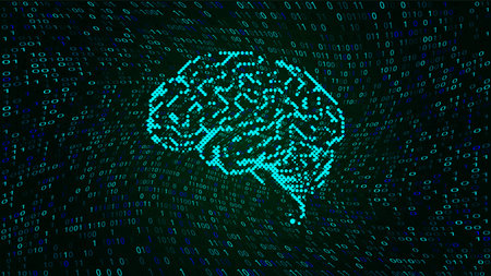Concept illustration of a human brain formed out of binary code digitsのイラスト素材