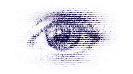 Halftone effect realistic human eye. Dotted vectorのイラスト素材