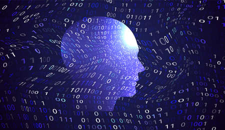 Illustration of brain in technological look. Concept of health care technology and artificial...