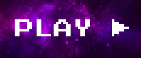 Pixel art space background with message Play vectorのイラスト素材