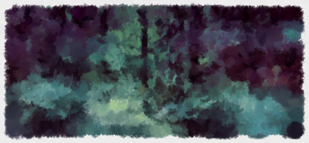 Dark mysterious forest panorama. Fantasy halloween landscapeの写真素材