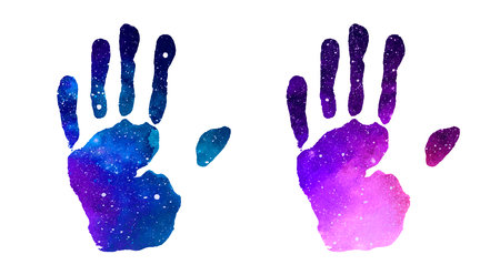 Hand galaxy print isolated on white background. Creative paint vector illustrationのイラスト素材