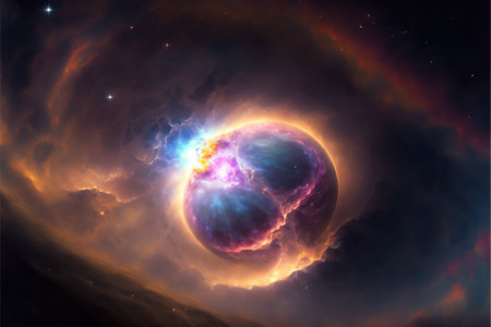 Yellow blue space with stars. Fantasy galaxy