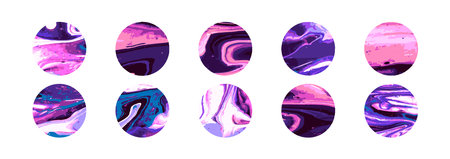 Set of acrylic paint brush. Samples of color circles isolated on whiteのイラスト素材