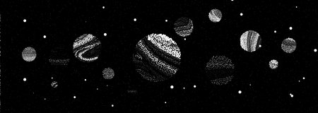 Cosmic illustration. Ink space background with starsのイラスト素材