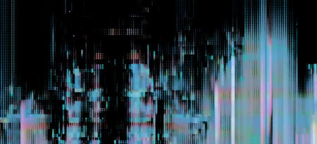 Trendy glitch pattern on dark background. Modern style vector. Abstract geometric elementsのイラスト素材