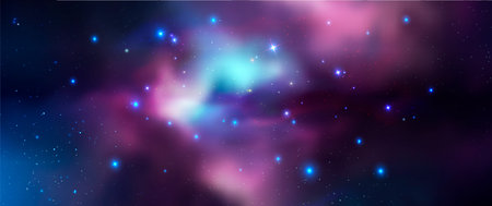 Space vector background with realistic nebula and shining stars. Magic colorful galaxy with stardustのイラスト素材