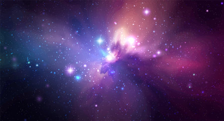 Vector space galaxy realistic illustration. Colorful nebula backgroundのイラスト素材