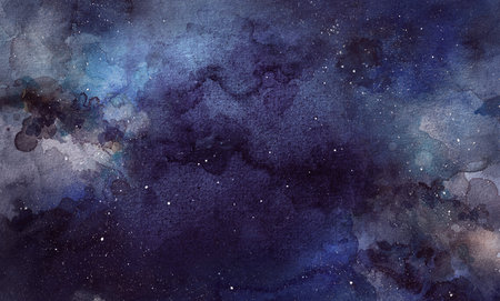 Cosmic illustration. Beautiful colorful space background. Watercolor Cosmosの写真素材