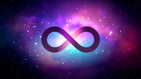 Infinity symbol on space background. Mystical vector illustration