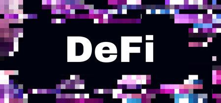 DeFi Decentralized Finance banner for cryptocurrency, blockchain
