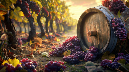 Wine and Harvest Festival Background with grapesの素材