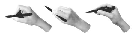 Set of halftone images of hands holding a penのイラスト素材