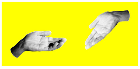 Halftone image of hands. Pop art retro style illustration