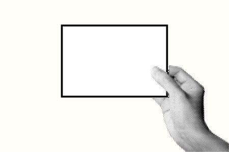 Halftone image of hand holding paper. Pop art retro style illustrationのイラスト素材