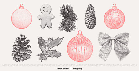 Holiday and Winter-themed Elements. Stippling Christmas Vector Setのイラスト素材