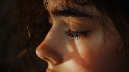 Rumination Concept. Face eyes close-upの素材