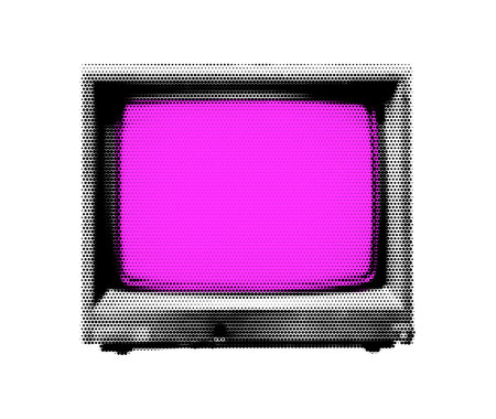 Halftone vintage television with pink screen. Retro display concept for digital art and designのイラスト素材