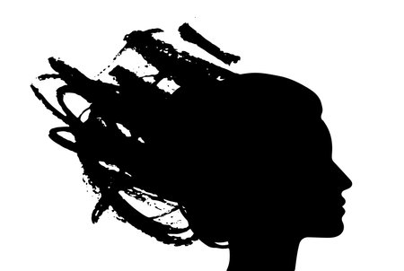 Abstract Silhouette of a Woman Profile with Expressive Scribbles Representing Creativity, Emotion, and Artistic Expressionのイラスト素材