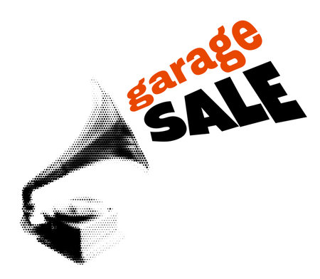 Vintage Garage Sale Vector Illustration with Halftone Effect Featuring Gramophoneのイラスト素材