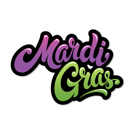 Mardi Gras hand drawn lettering design illustration. Fat Tuesday. Perfect for advertising, poster, announcement, invitation, party, greeting card, bar, restaurant, menu.のイラスト素材