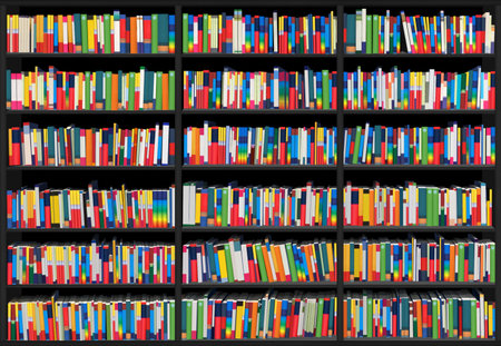 Bookcase stretched s at bookstore 3D illustration and mockup. Suitable for presenting new books among many others.の写真素材