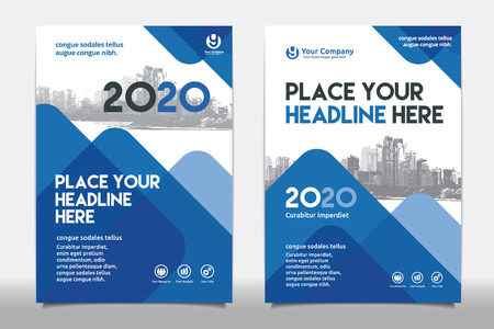 Blue Color Scheme with City Background Business Book Cover Design Template in A4. Easy to adapt to Brochure, Annual Report, Magazine, Poster, Corporate Presentation, Portfolio, Flyer, Banner, Website.のイラスト素材