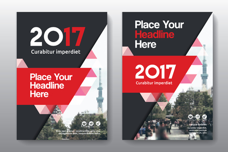 Red Color Scheme with City Background Business Book Cover Design Template in A4. Easy to adapt to Brochure, Annual Report, Magazine, Poster, Corporate Presentation, Portfolio, Flyer, Banner, Website.のイラスト素材