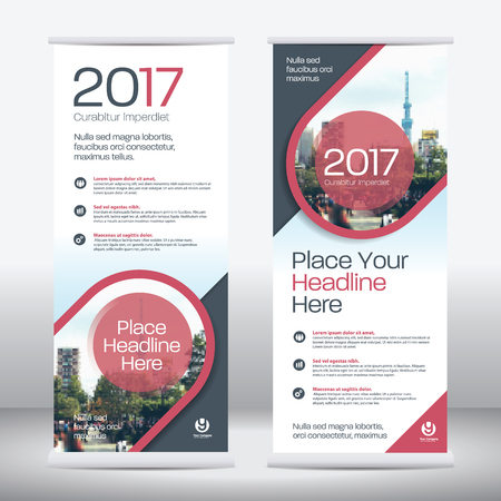 Red Color Scheme With City Background Business Roll Up Design