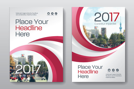 Red Color Scheme with City Background Business Book Cover Design Template in A4. Can be adapt to Brochure, Annual Report, Magazine,Poster, Corporate Presentation, Portfolio, Flyer, Banner, Website.のイラスト素材