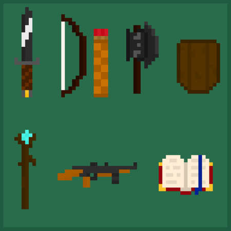 Pack of weapons for your pixel art project.の写真素材