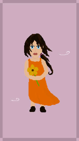 Pixel girl holding a flower in the breeze.の写真素材