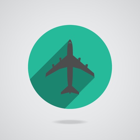 Airplanes top flat icon vector on gray background. Button with long shadow. のイラスト素材