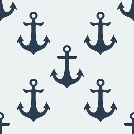 Nautical blue metal anchor illustration isolated on white background. Vector seamless retro pattern with anchors silhouette. Can be used for wallpaper, pattern fills, web page element, tattoo, fabricのイラスト素材