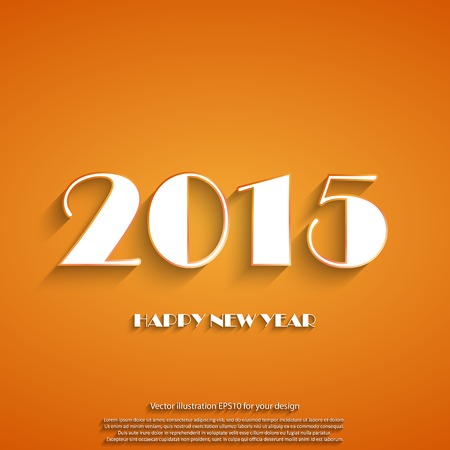 Happy new year 2015 creative greeting card logo design in orange and white color. Flat design in long shadow Vector EPS10のイラスト素材