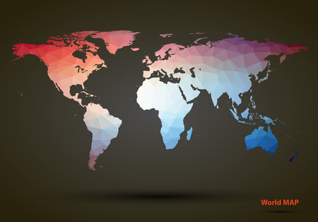 Abstract colorful triangle world map. Vector illustrationのイラスト素材