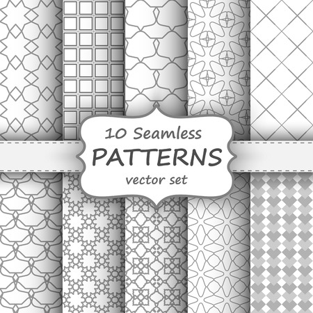 10 Seamless geometric patterns set. Grey and white texture for your designのイラスト素材