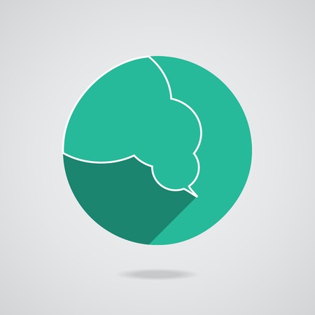 Logo speech bubbles in flat design with long shadow. Green button isolated on black background.の写真素材