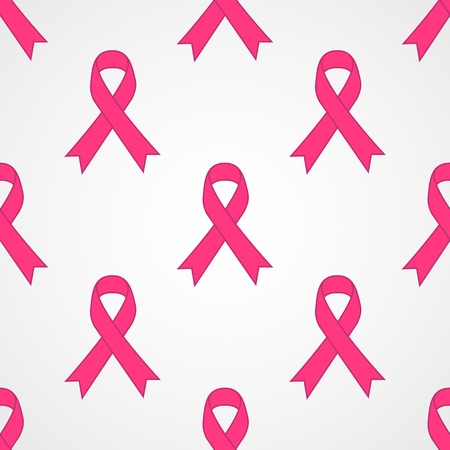 Breast cancer awareness pink ribbon seamless pattern isolated on white background. Vector illustration EPS10のイラスト素材